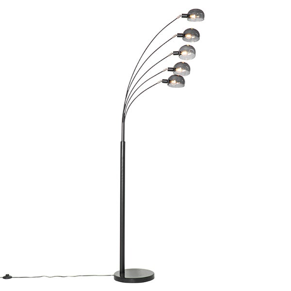 QAZQA - Design Stehlampe schwarz mit Rauchglas 5-flammig - Sixties Marmo I Wohnzimmer I Schlafzimmer - Stahl Länglich - LED geeignet E14
