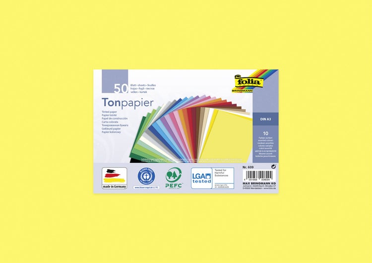 Folia  Tonpapier 130g/m², DIN A3, 50 Blatt, farbig sortiert