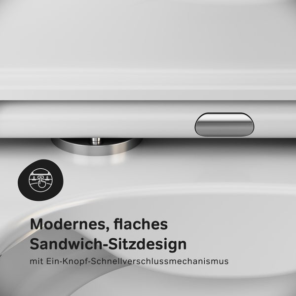 AM.PM Wand-WC Set Tiefspüler offener Spülrand weiß glänzend mit WC-Sitz , Vorwandelement und Betätigungsplatte chrom IIS90151.FA1700
