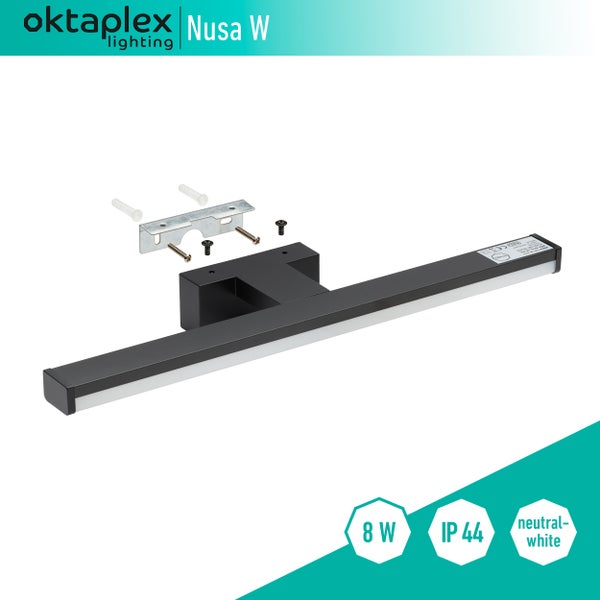 LED Spiegelleuchte 4000K Wandmontage Schwarz 8W 570lm Minimalistisch Badlampe 40cm Neutralweiß Badezimmerlampe Schminklicht