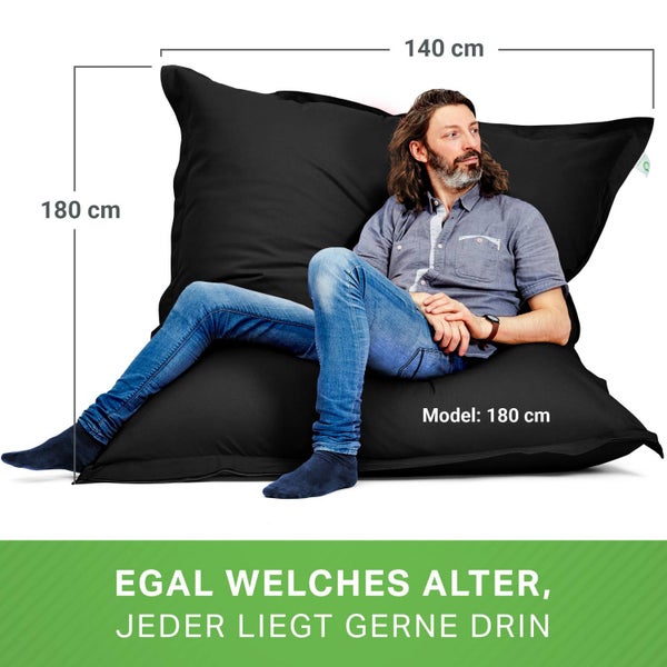 Green Bean Indoor Sitzsack XXL 140x180cm 380 Liter Kinder & Erwachsene Bean Bag EPS Perlen Füllung Riesensitzsack Groß Liegekissen Sitzkissen - Petrol Schwarz