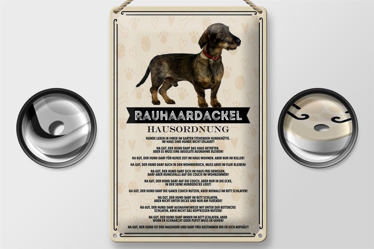 Blechschild Spruch 20x30cm Rauhaardackel Hausordnung