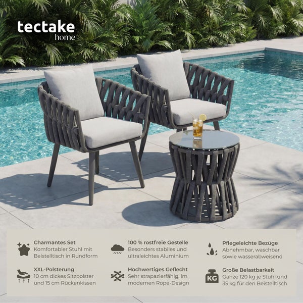 tectake Home Gartenmöbel Set mit zwei Sesseln und einem Beistelltisch