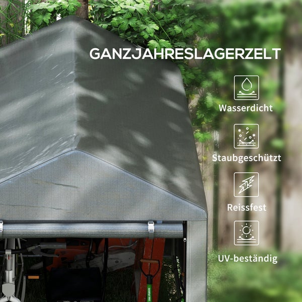 Outsunny Garagenzelt, mit UV-Schutz, Reißverschlusstür, Wasserabweisend Foliengarage, 1,2 x 1,79 x 1,65 m, Verzinkter Stahl, PE-Gewebe, Dunkelgrau