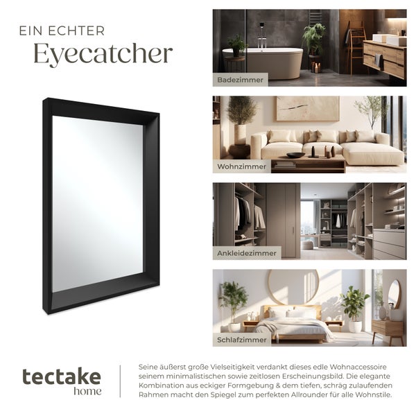 Rechteckiger Wandspiegel tectake Elina integrierte Befestigungshaken 40 x 3,8 x 60 cm schwarz