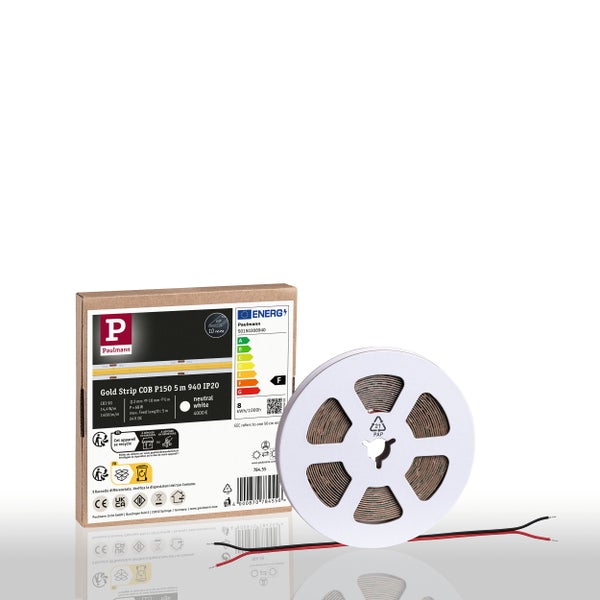 Produktlabel mit Entsorgungshinweisen, CE Kennzeichnung, Paulmann Logo und Barcode fuer Paulmann Leuchtenmodul.