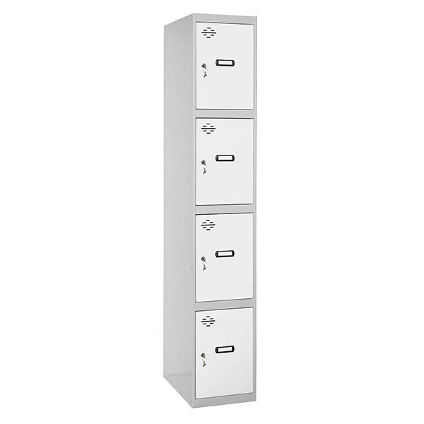Stahlschrank mit vier abschließbaren Fächern