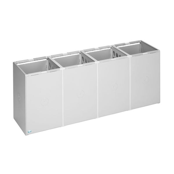 Modulares Abfalltrennsystem aus Kunststoff mit vier Behältern zur Organisation von Abfall und Wertstoffen.