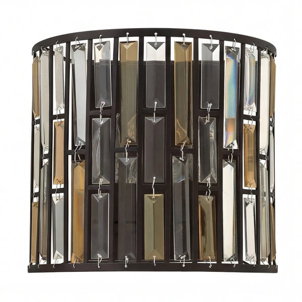 Wandleuchte mit rechteckigen Glasanhängern an einem Metallrahmen