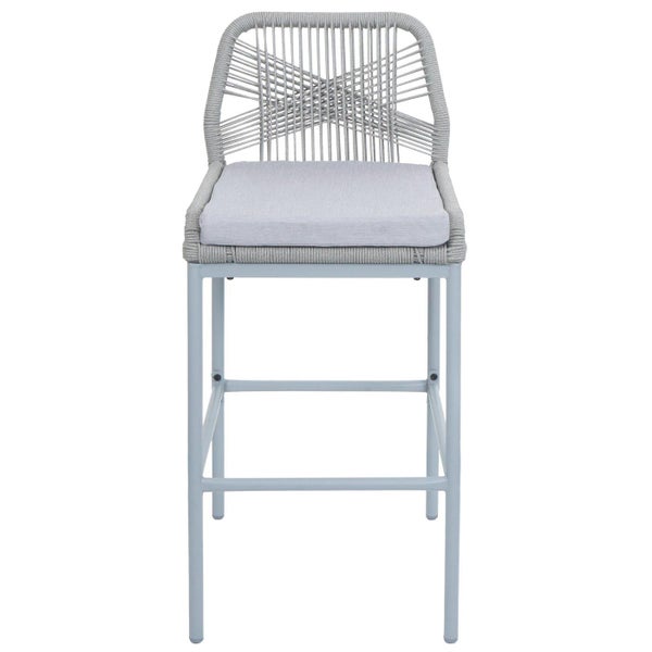 Barhocker mit geflochtener Rückenlehne und Sitzkissen