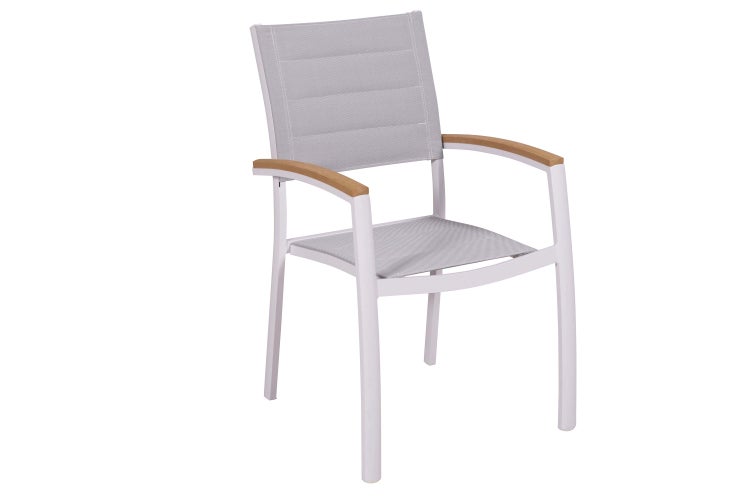 Gartenstuhl mit Armlehnen aus Aluminium und Textilbespannung