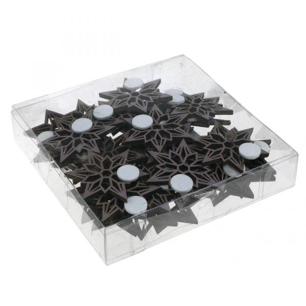 Dekorative Holzsterne mit Klebepunkten in transparenter Verpackung