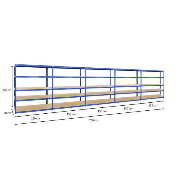 PROREGAL Mega Deal 5x Schwerlastregal Giant Elephant HxBxT 180 x 150 x 60 cm Fachlast 200 kg Blau