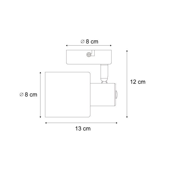 Technische Zeichnung einer Aufbauleuchte mit Maßangaben