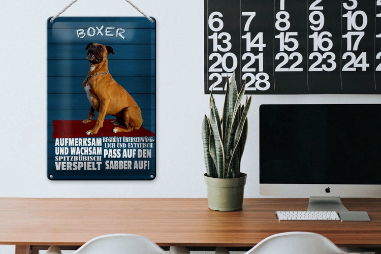 Blechschild Spruch 20x30cm Boxer Hund aufmerksam wachsam