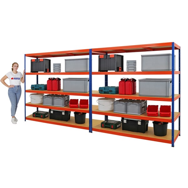 PROREGAL Mega Deal 2x Schwerlastregal Giant Elephant HxBxT 180 x 180 x 60cm Fachlast 200kg Blau-Orange