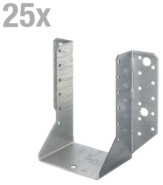 Set von 25 verzinkten Balkenschuhen aus Stahl zur stabilen Verbindung von Holzbalken.