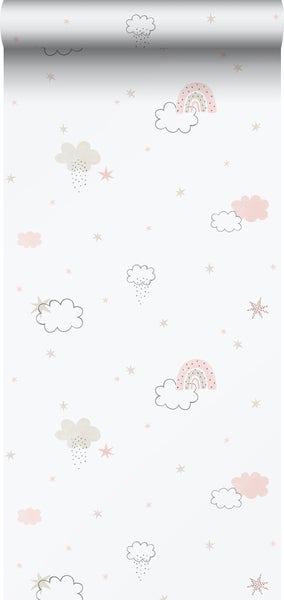 Sanders und Sanders Tapete kleine Wolken Hellrosa und Weiß - 53 cm x 10.05 m - 640637