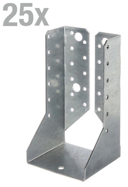 25 Stück Balkenschuhe aus verzinktem Stahl zur stabilen Verbindung von Holzbalken.