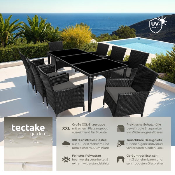 Rattan Sitzgruppe tectake Menorca 2 Bezugssets, inklusive Schutzhülle mit Aluminiumgestell schwarz
