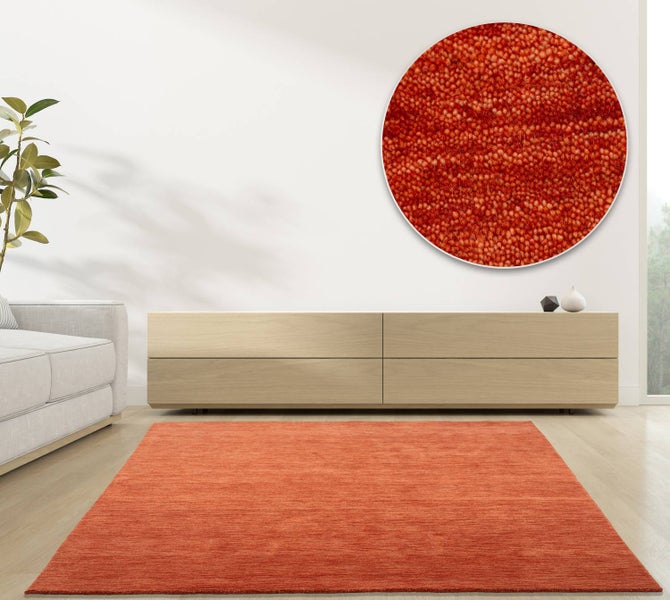Wollteppich Luxus Designerteppich moderner uni Teppich aus reiner Schurwolle Terracotta 40x60 cm