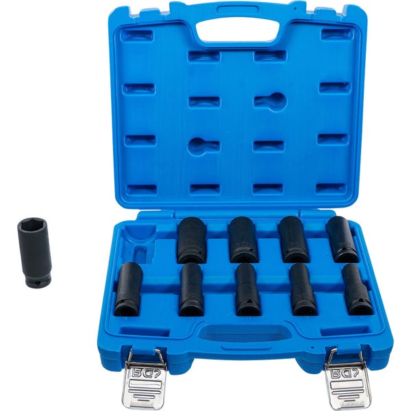 BGS Kraft-Steckschlüssel-Einsatz-Satz Sechskant tief Antrieb Innenvierkant 12,5 mm (1/2) SW 10 - 24 mm 10tlg. - 5206
