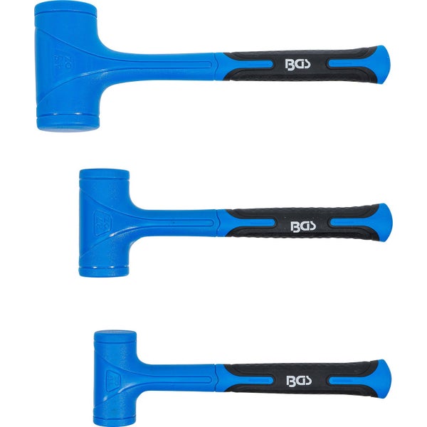 Drei blaue Gummihämmer mit BGS Logo