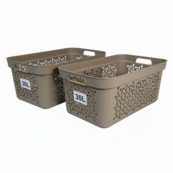 Zwei rechteckige Wäschekörbe aus Kunststoff mit einem Fassungsvermögen von 30 Litern