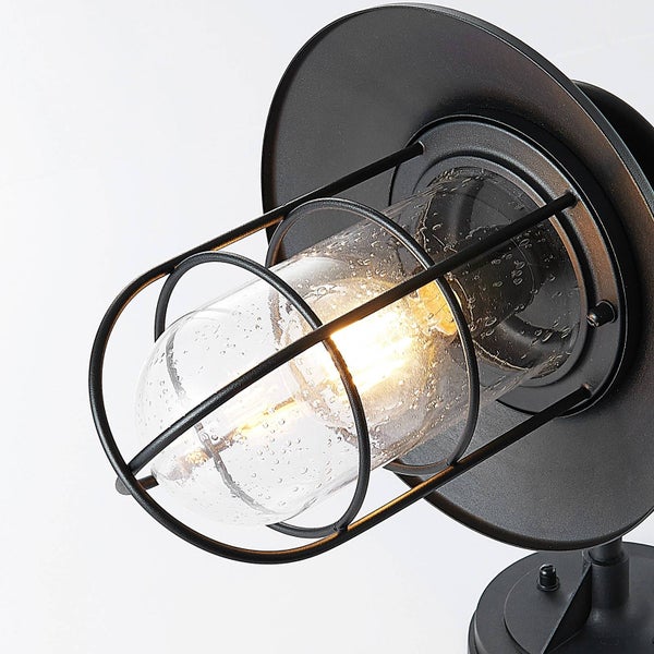 Lindby Wandleuchte außen (Laterne) Kyan (spritzwassergeschützt (Retro, Vintage Antik) in Schwarz aus Metall (1 flammig E27) - Außenwandleuchten Wandlampe Led Außenlampe Outdoor für