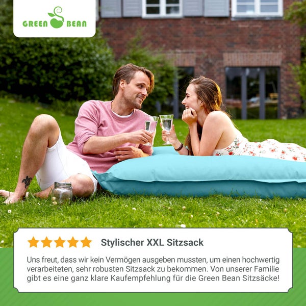 Green Bean Sitzsack XXL 140x180cm 380 Liter Kinder & Erwachsene Bean Bag EPS Perlen Füllung Riesensitzsack Groß Draußen Outdoor Liegekissen Waschbar Wetterfest Lounge Sitzkissen Bodenkissen Aquamarin