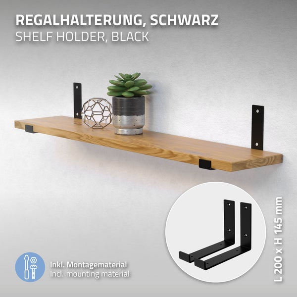 ML-Design 4 Stück Regalhalterung, 20x4x14 cm, Schwarz, Metall, 8 Zoll Regalhalterungen, Industrielle Regalwinkel, Regalträger für Wandmontage, 90 Grad Wandhalterung, L-Form Wandregal, inkl. Schrauben
