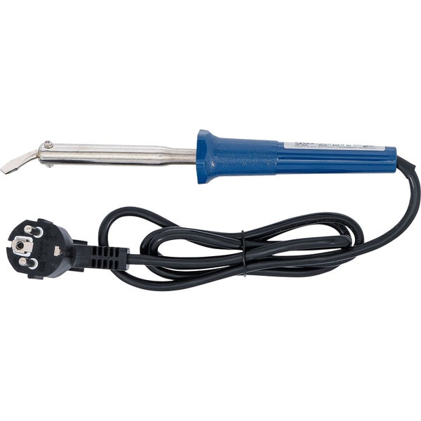 BGS Technic Elektrolötkolben 60 Watt, 230 Volt, mit blauem Griff, Ablageständer und Anschlusskabel in Blisterverpackung.