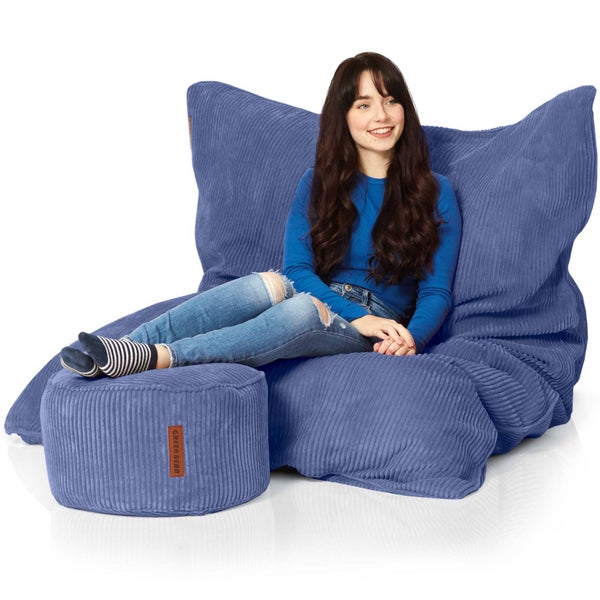 Green Bean Sitzsack + Pouf im Set - XXL Riesensitzsack mit passenden Fußhocker | EPS Füllung Bean Bag Bodenkissen Liegekissen Sitzkissen Indoor Drinnen Waschbar Dunkelblau