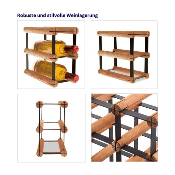 PROREGAL Modulares Weinregal Vinotega Mod Metal HxBxT 22,5 x 12,5 x 24,5 cm 1 x 2 Flaschen Massives Kiefernholz Braun Geölt
