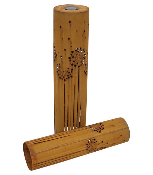 FRANK FLECHTWAREN | LED-Solarsäule Pusteblume, 2er Set, METALL, KUNSTSTOFF, 15,5 x 15,5 x 60 cm, 19,5 x 19,5 x 80 cm
