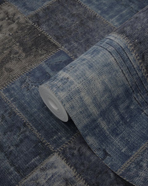 Tapetenrolle mit Jeans Patchwork Muster