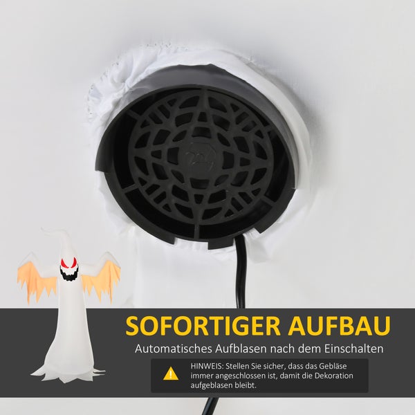 HOMCOM Halloween aufblasbares Gespenst, 2,4 m Dekoration mit LEDs, IP44, 150 x 80 x 240 cm, Polyester, Weiß + Rot