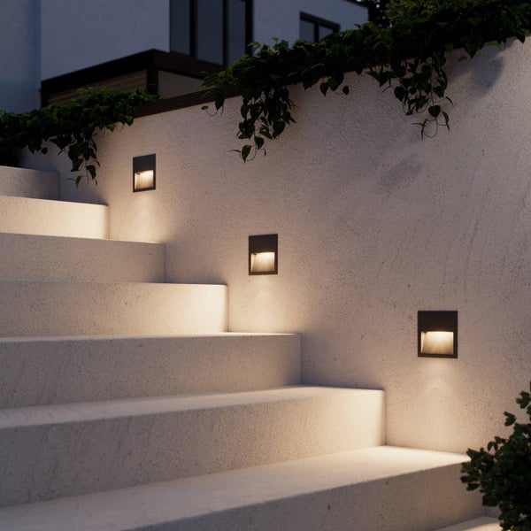 Lucande LED Wandleuchte außen Loya (spritzwassergeschützt (Modern) in Schwarz aus Aluminium (1 flammig, ) - Wandeinbauleuchte für Außen Wandlampe Außenwand/Hauswand Haus Terrasse & Balkon