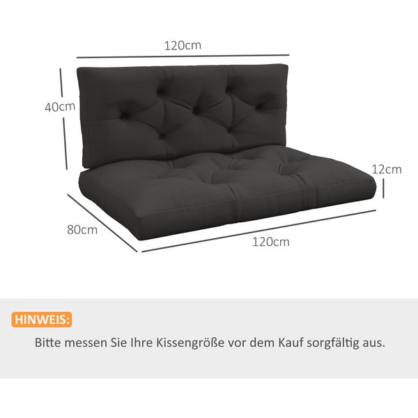 Outsunny Palettenkissen 2er-Set Bankauflage mit UV-Schutz Sitzkissen Polsterauflage Gartenbankauflage für Palettensofa, Balkon, Polyester, Dunkelgrau