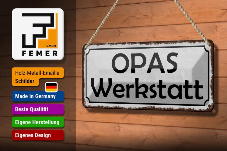 Blechschild Spruch 27x10cm Opas Werkstatt Familie graues Schild