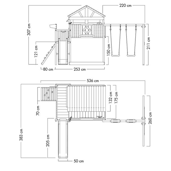 WICKEY Spielturm Klettergerüst Smart Peak mit Schaukel und Rutsche, Stelzenhaus mit Sandkasten, Kletterleiter und Spiel-Zubehör - rot