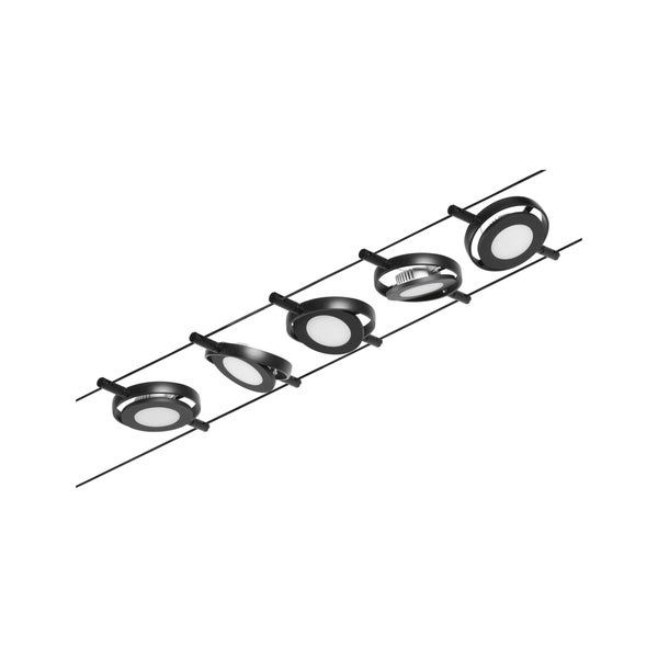 CorDuo LED Seilsystem RoundMac Basisset 5x200lm 5x4,5W 3000K 230/12V Schwarz matt, Chrom