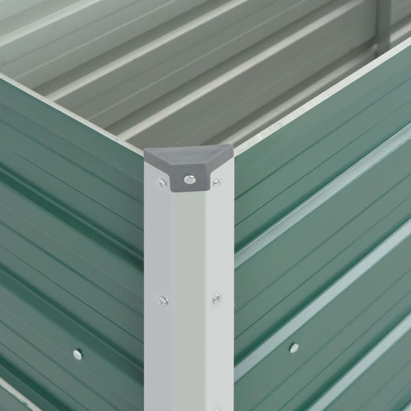 Grüne Metallgartenhauswand mit horizontalen Linien und Rahmen