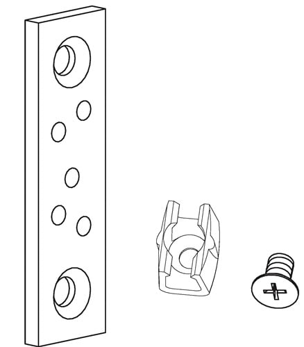Befestigungsmaterial für Möbel bestehend aus Platte, Clip und Schraube