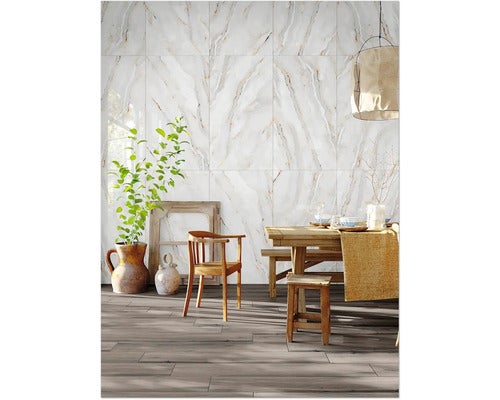 Wand- und Bodenfliese Alabaster Cleo Light 60x120 cm glänzend rektifiziert