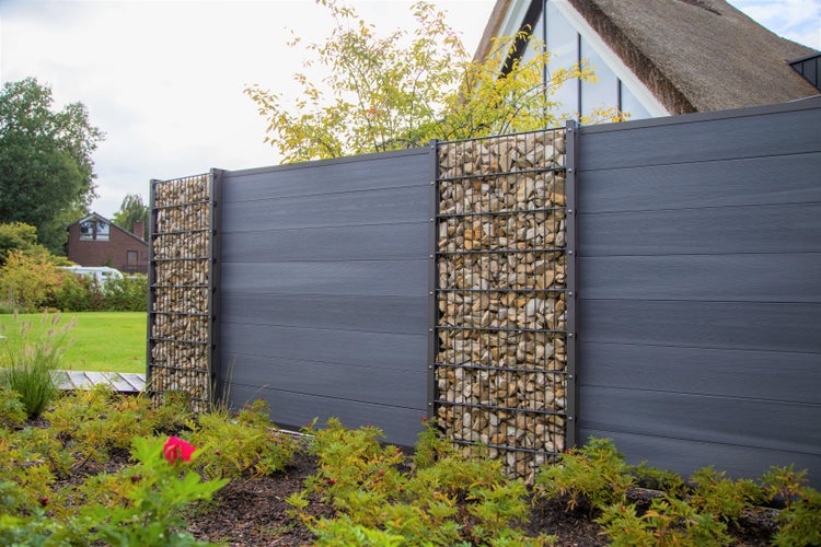 GartenLand WPC Zaun Advance Co-extrudiert ca. 180 x 180cm Sichtschutz Steckzaun Greystone-Multicolor Holzstruktur Aluminium Anthrazit Ohne Pfosten