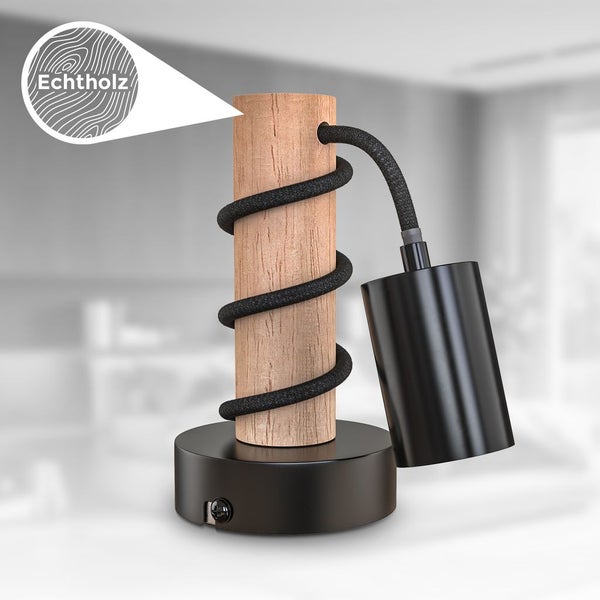 Wandleuchte, Metall schwarz,mit Holz,1xE27/max.60W