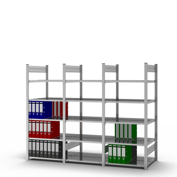 PROREGAL Aktenregal Stecksystem T-Profil Grundregal HxBxT 175 x 75 x 60 cm 5 Ebenen Fachlast 90 kg Beidseitig Nutzbar Verzinkt