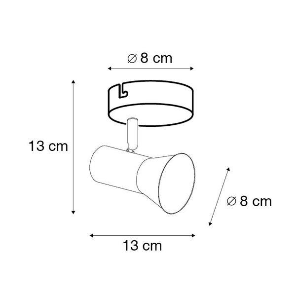 Technische Zeichnung einer Deckenspotleuchte mit Maßangaben