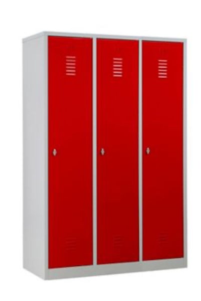 PROREGAL Garderobenspind Camel 3-Fach Mit Pro-Aufteilung HxBxT 180 x 119 x 50 cm Vorhängeschloss Grau-Rot